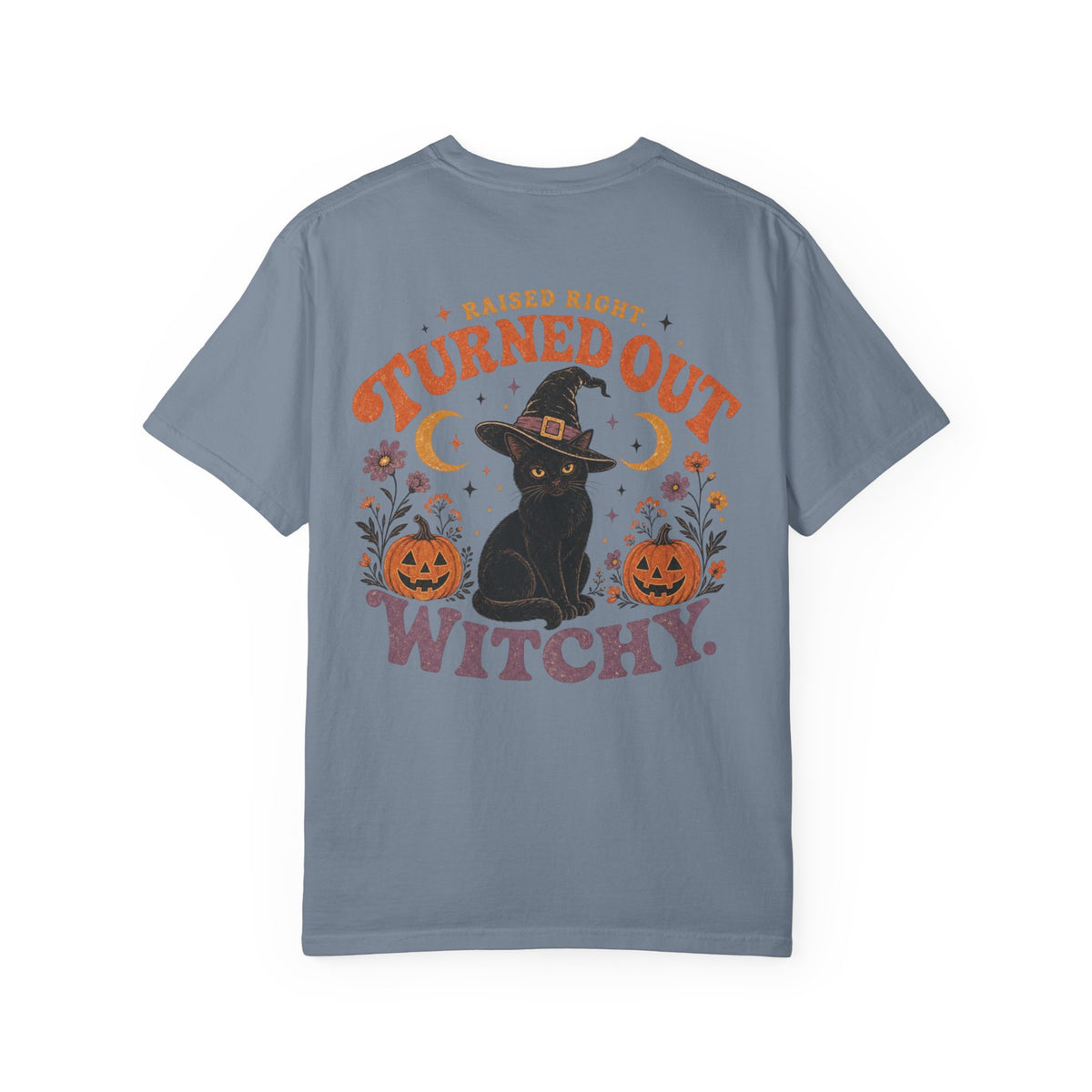 Raised Right Turned Out Witchy Shirt | Retro Halloween Cat Shirt