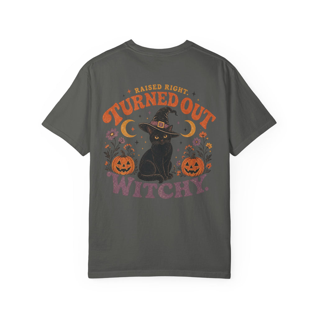Raised Right Turned Out Witchy Shirt | Retro Halloween Cat Shirt