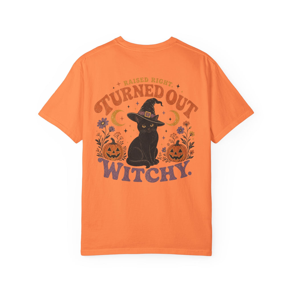 Raised Right Turned Out Witchy Shirt | Retro Halloween Cat Shirt