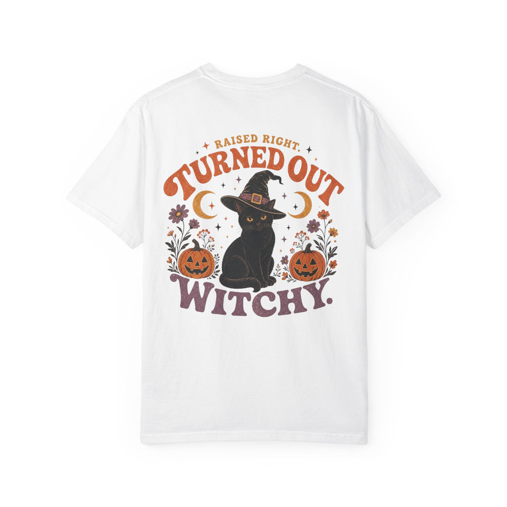 Raised Right Turned Out Witchy Shirt | Retro Halloween Cat Shirt