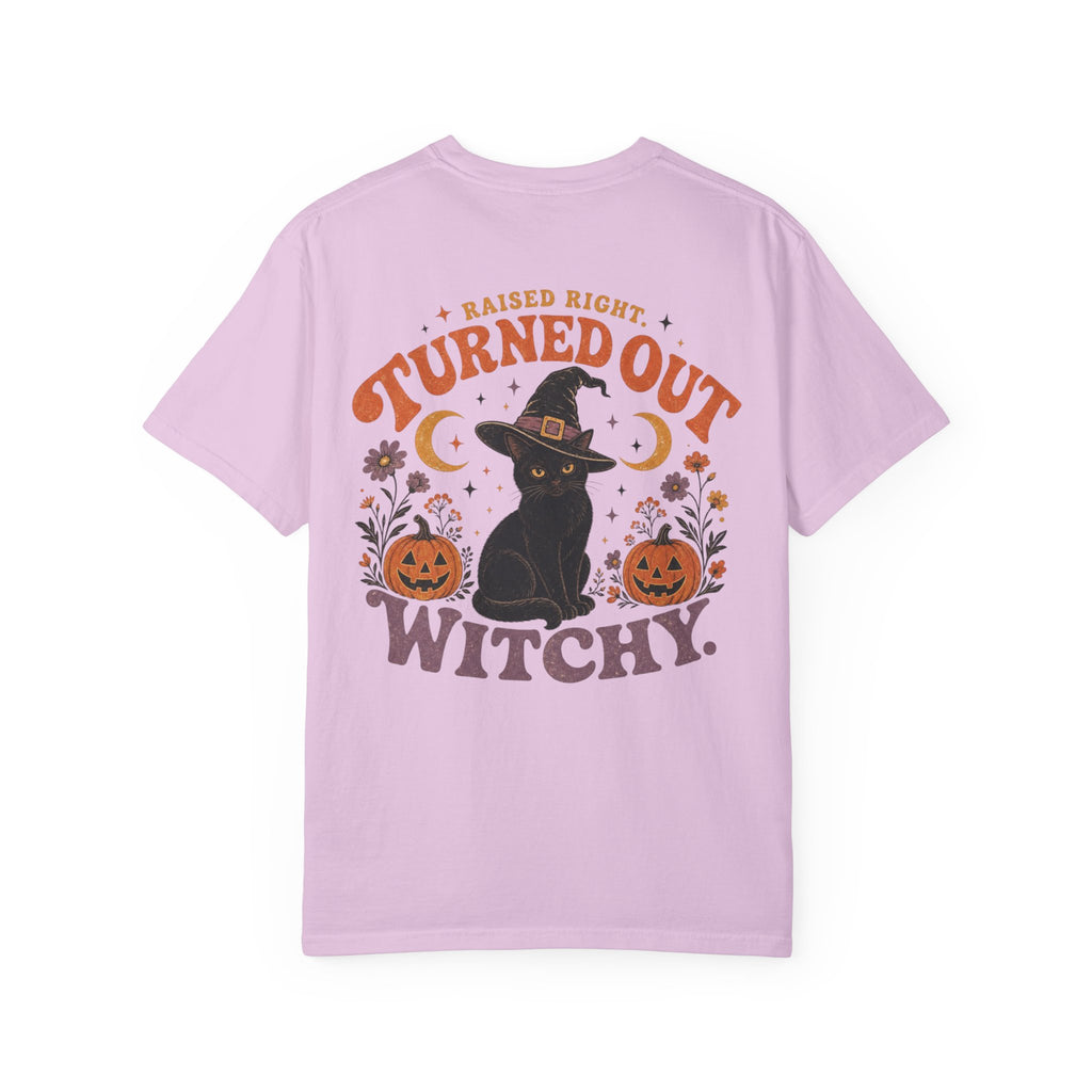 Raised Right Turned Out Witchy Shirt | Retro Halloween Cat Shirt