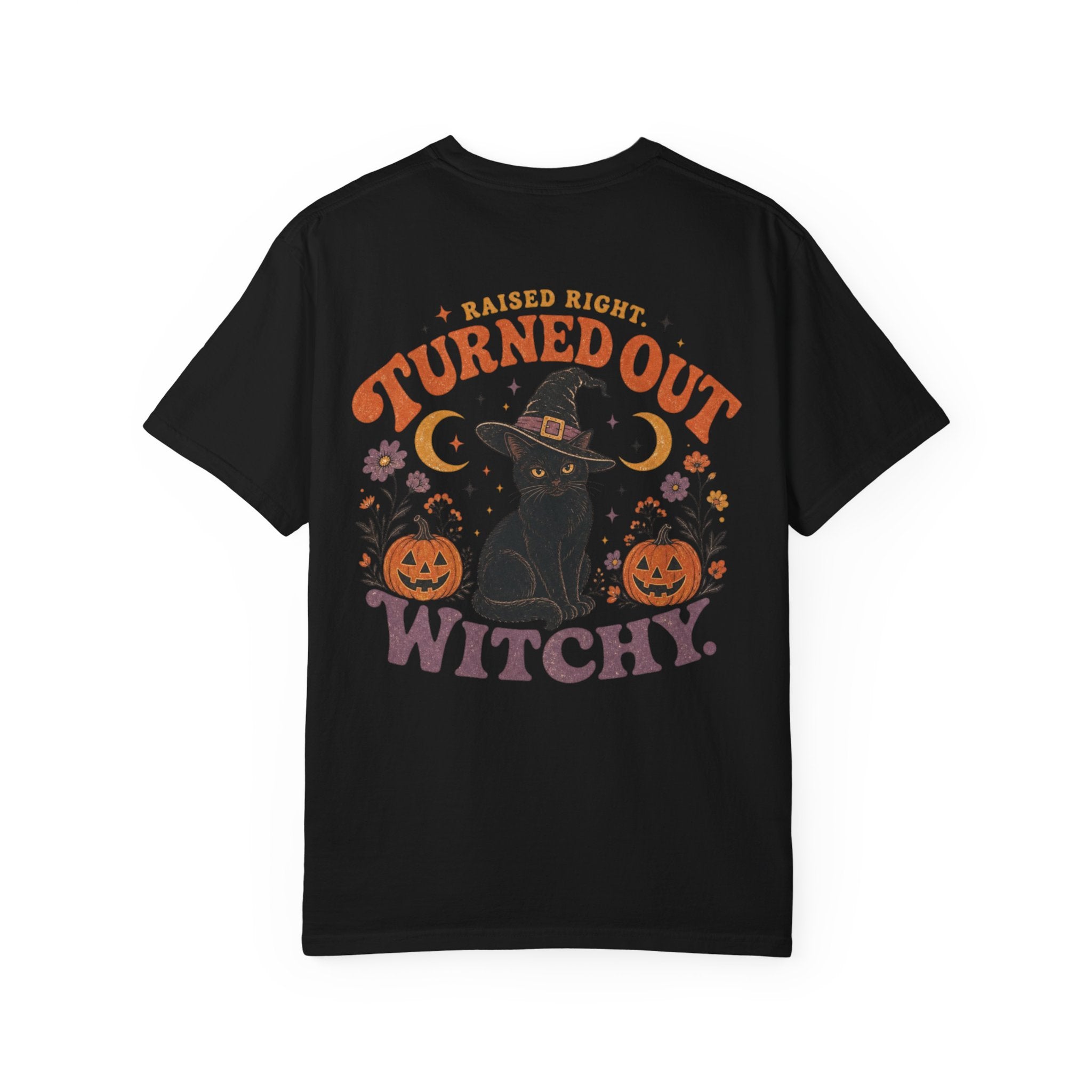 Raised Right Turned Out Witchy Shirt | Retro Halloween Cat Shirt