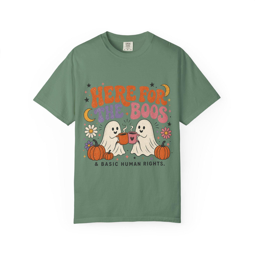 Here for the Boos & Basic Human Rights Shirt | Retro Halloween Ghost Comfort Colors Tee