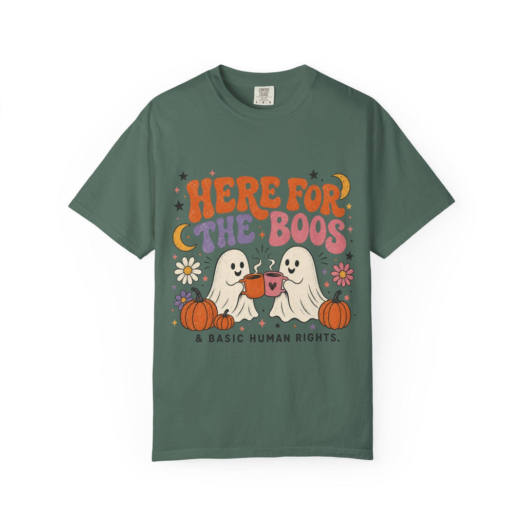 Here for the Boos & Basic Human Rights Shirt | Retro Halloween Ghost Comfort Colors Tee
