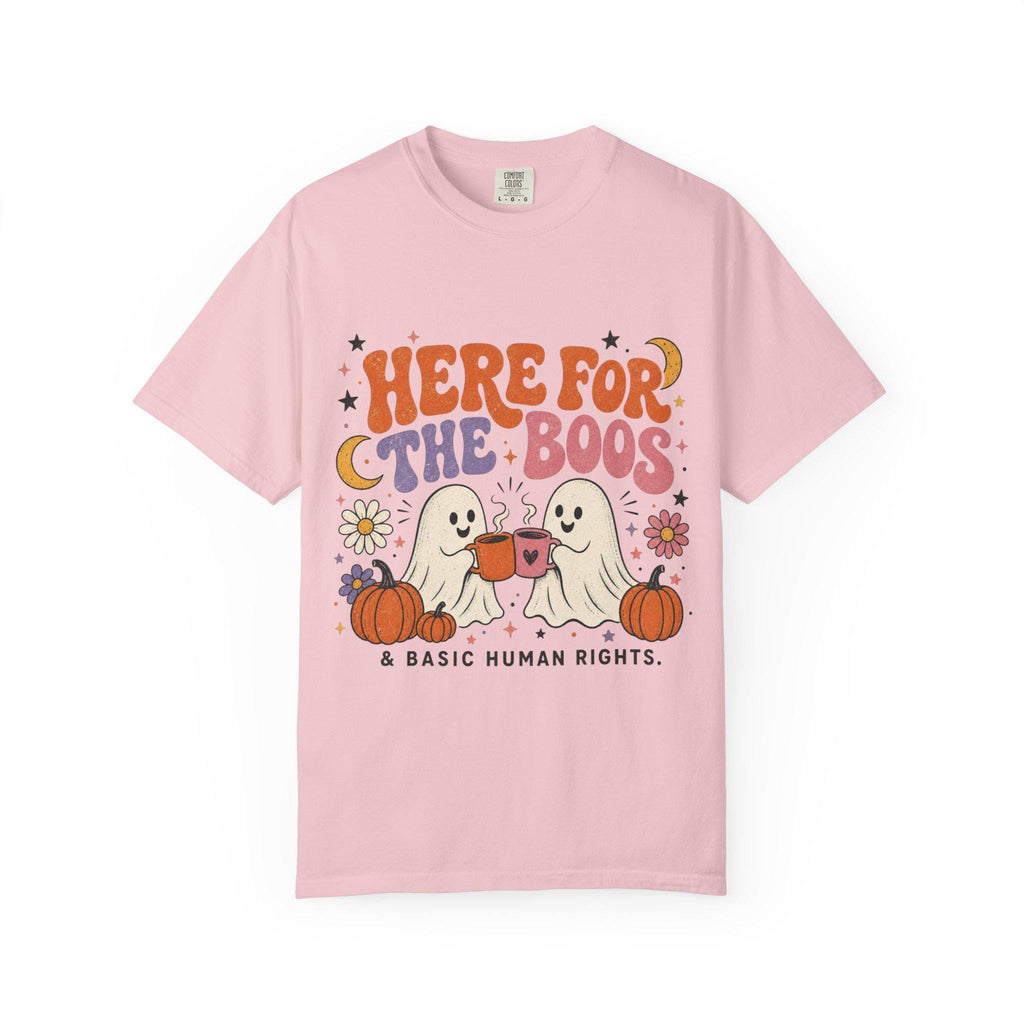 Here for the Boos & Basic Human Rights Shirt | Retro Halloween Ghost Comfort Colors Tee