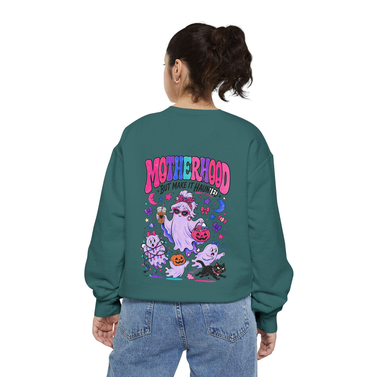 Motherhood But Make It Haunted Sweatshirt | Funny Halloween Mom Crewneck