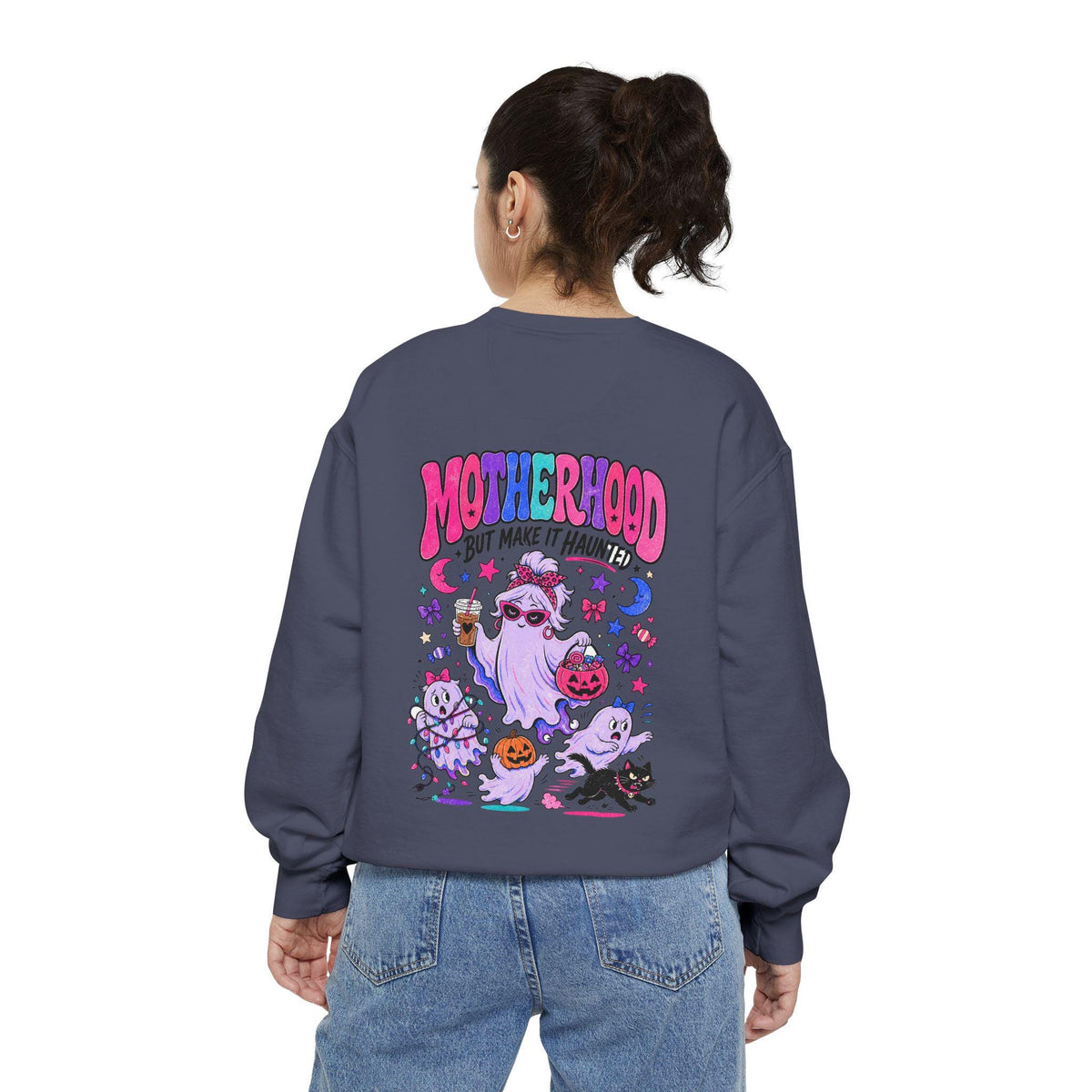 Motherhood But Make It Haunted Sweatshirt | Funny Halloween Mom Crewneck