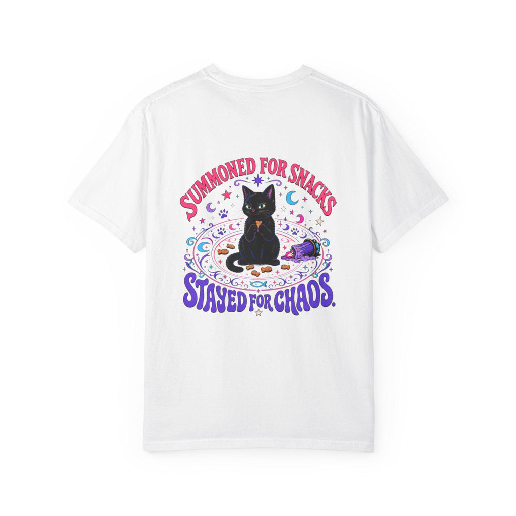 Summoned for Snacks Stayed for Chaos Shirt | Funny Black Cat Comfort Colors Tee