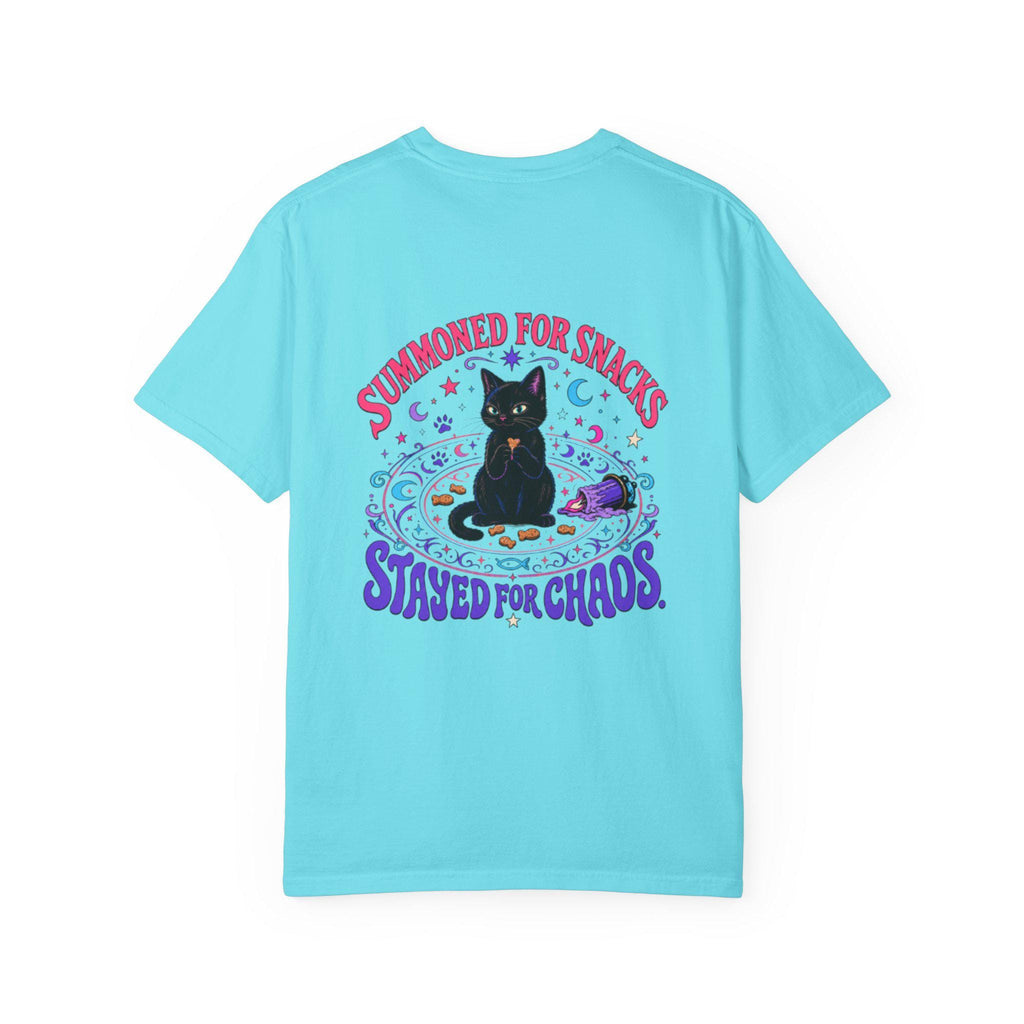 Summoned for Snacks Stayed for Chaos Shirt | Funny Black Cat Comfort Colors Tee
