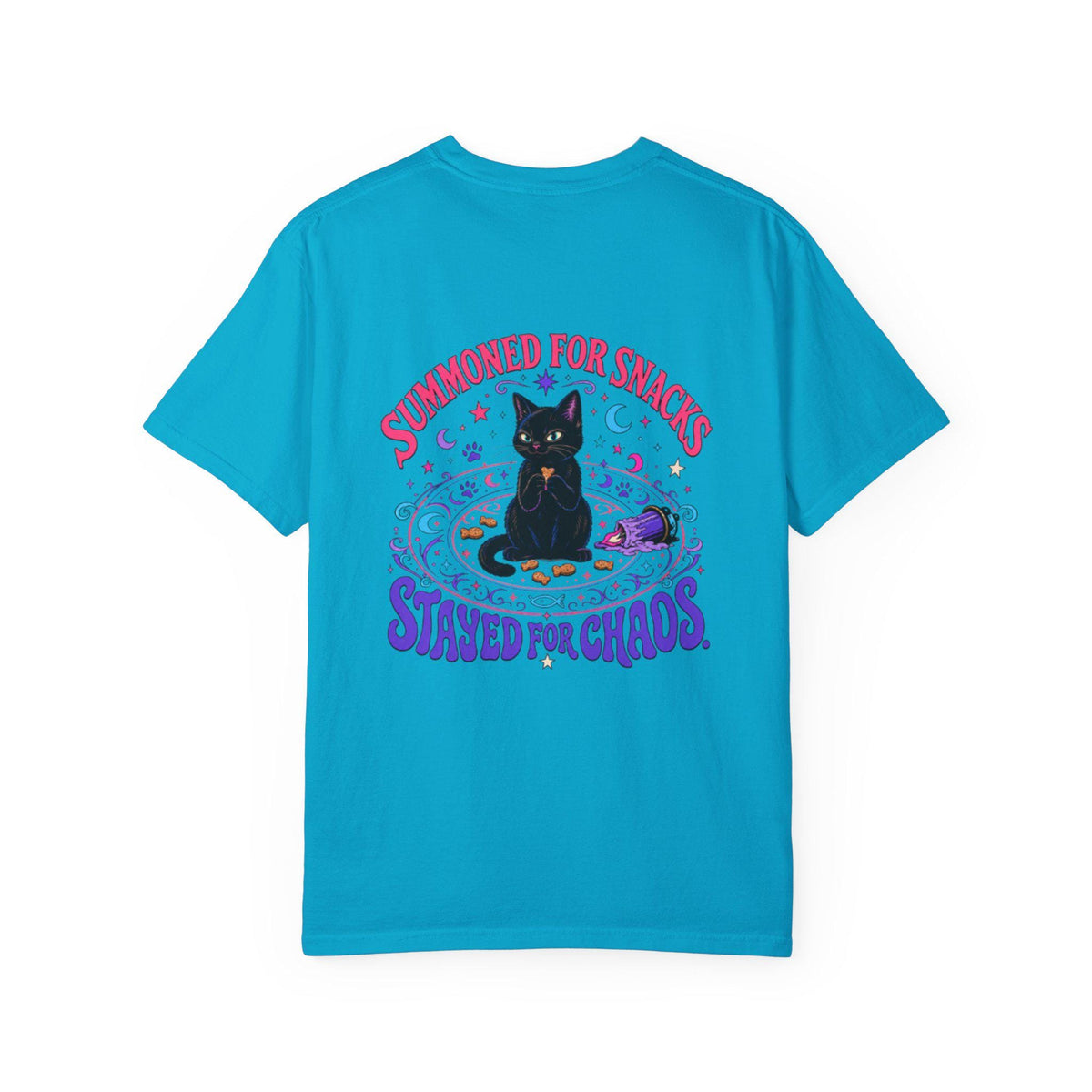 Summoned for Snacks Stayed for Chaos Shirt | Funny Black Cat Comfort Colors Tee