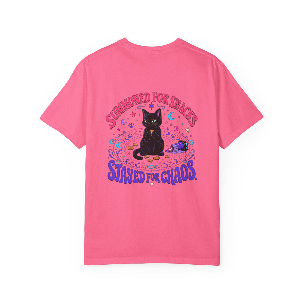Summoned for Snacks Stayed for Chaos Shirt | Funny Black Cat Comfort Colors Tee