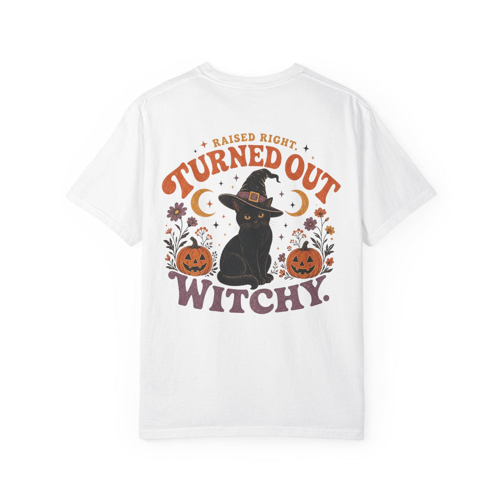 Raised Right Turned Out Witchy Shirt | Retro Halloween Cat Shirt