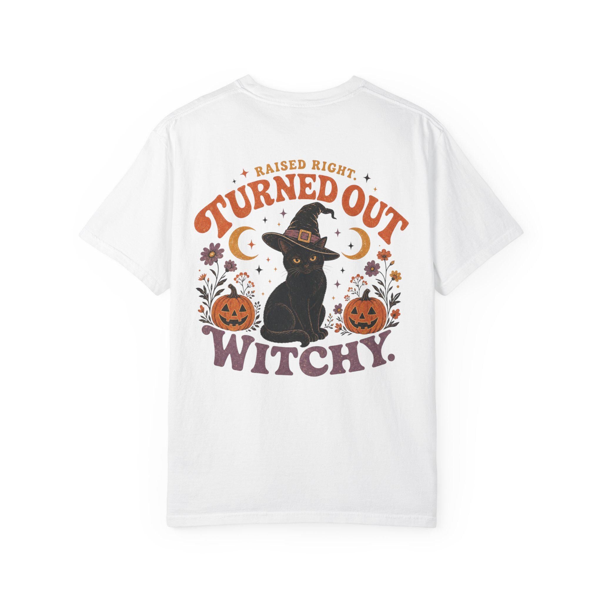 Raised Right Turned Out Witchy Shirt | Retro Halloween Cat Shirt