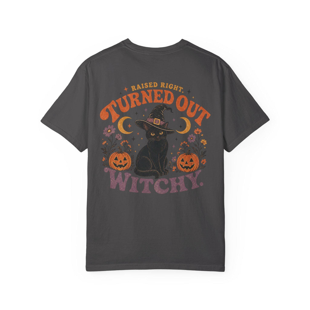 Raised Right Turned Out Witchy Shirt | Retro Halloween Cat Shirt