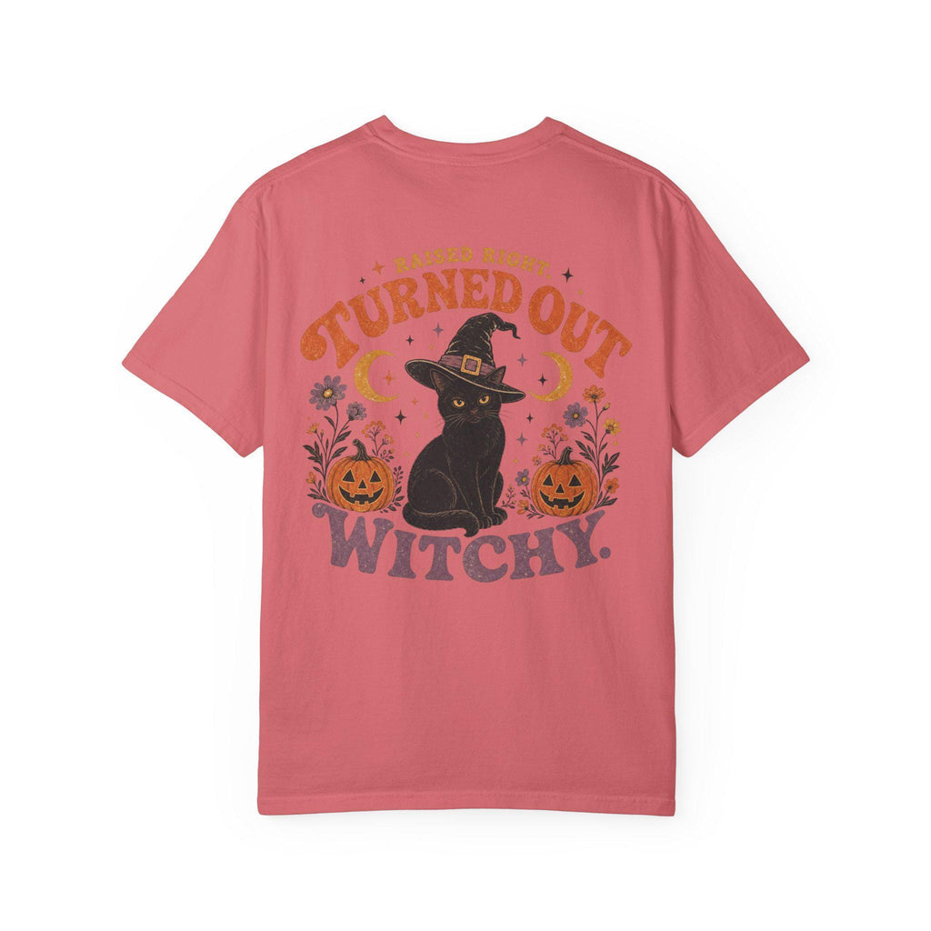 Raised Right Turned Out Witchy Shirt | Retro Halloween Cat Shirt