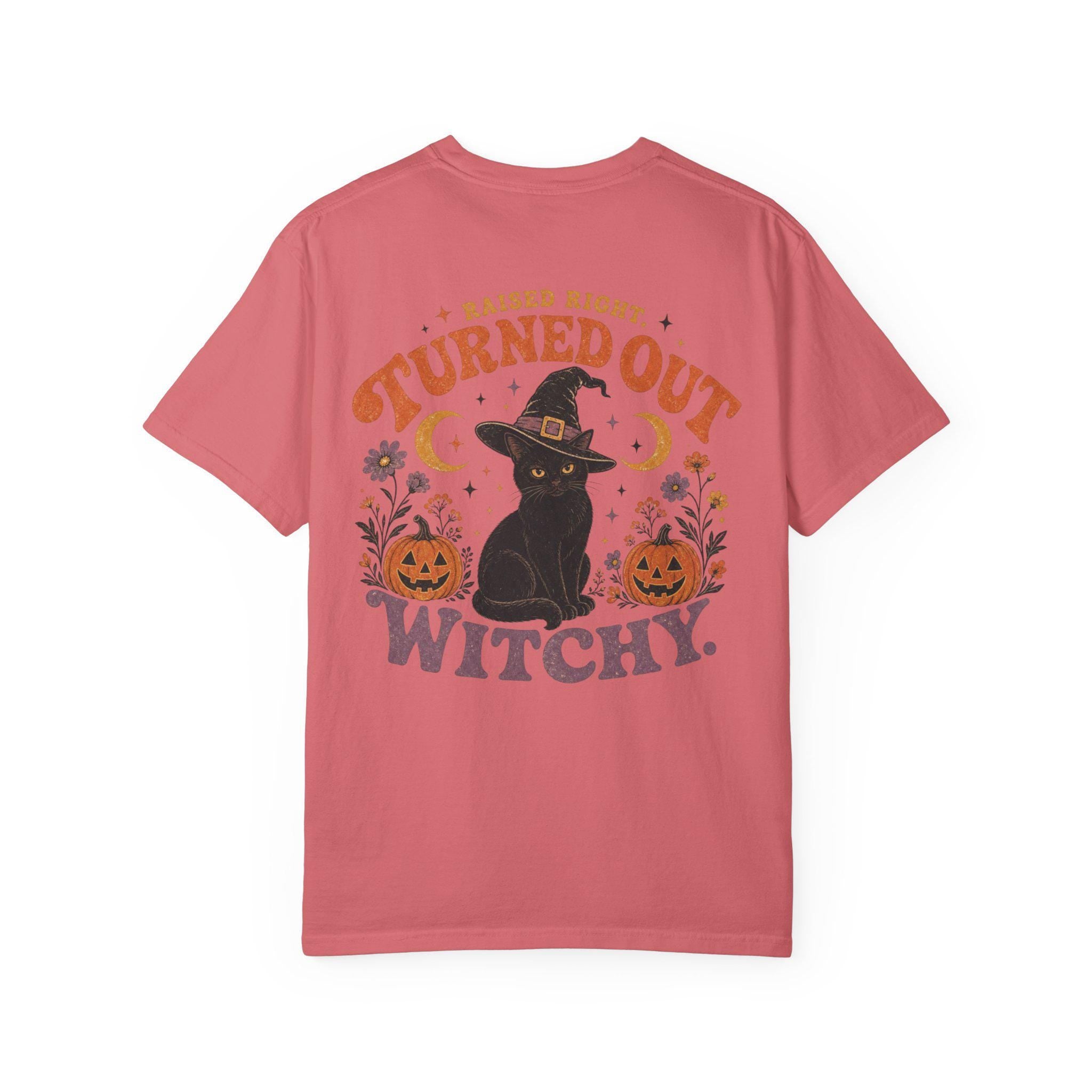 Raised Right Turned Out Witchy Shirt | Retro Halloween Cat Shirt