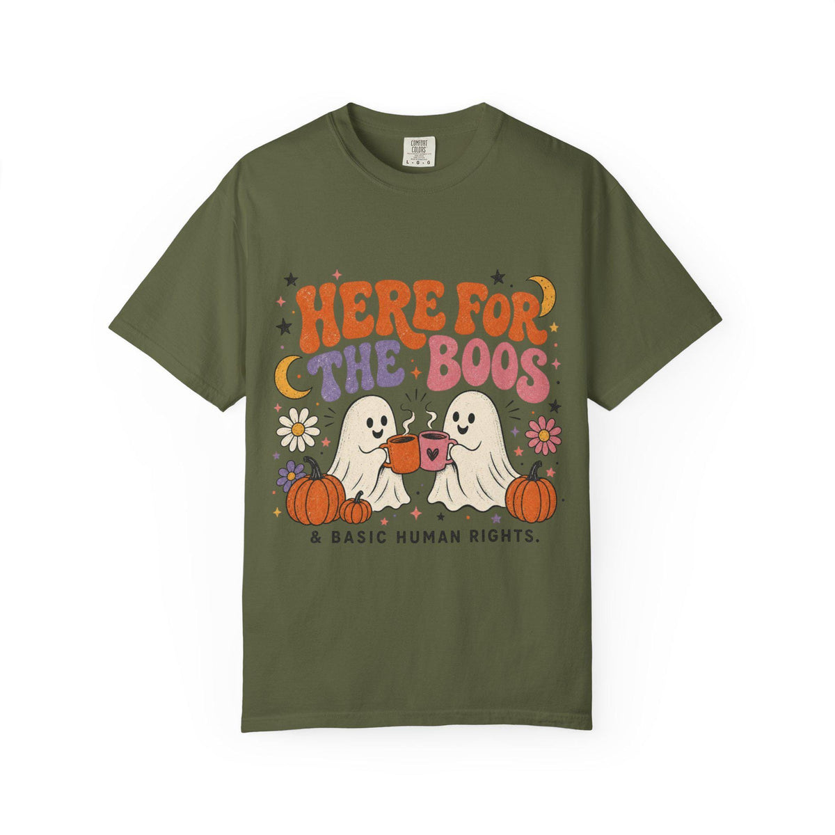 Here for the Boos & Basic Human Rights Shirt | Retro Halloween Ghost Comfort Colors Tee
