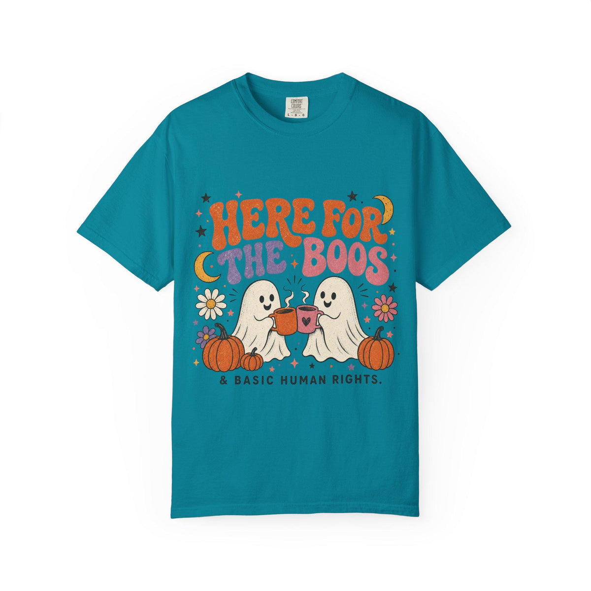 Here for the Boos & Basic Human Rights Shirt | Retro Halloween Ghost Comfort Colors Tee