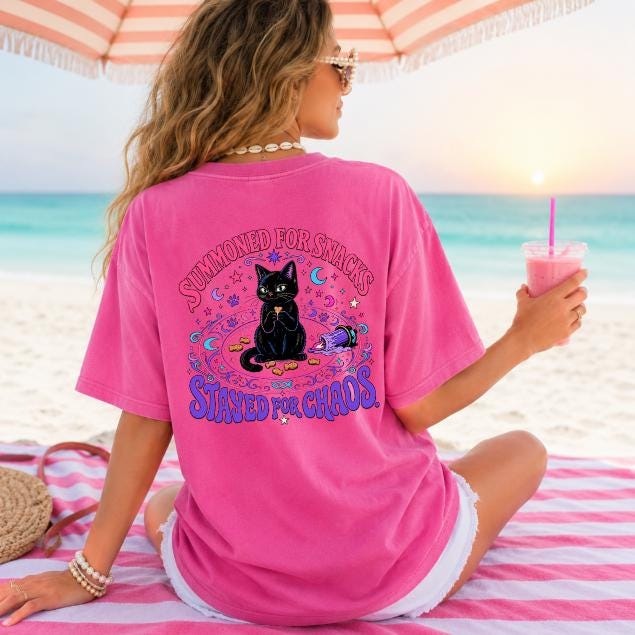 Summoned for Snacks Stayed for Chaos Shirt | Funny Black Cat Comfort Colors Tee