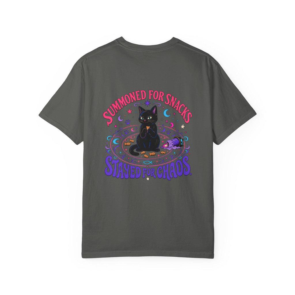 Summoned for Snacks Stayed for Chaos Shirt | Funny Black Cat Comfort Colors Tee