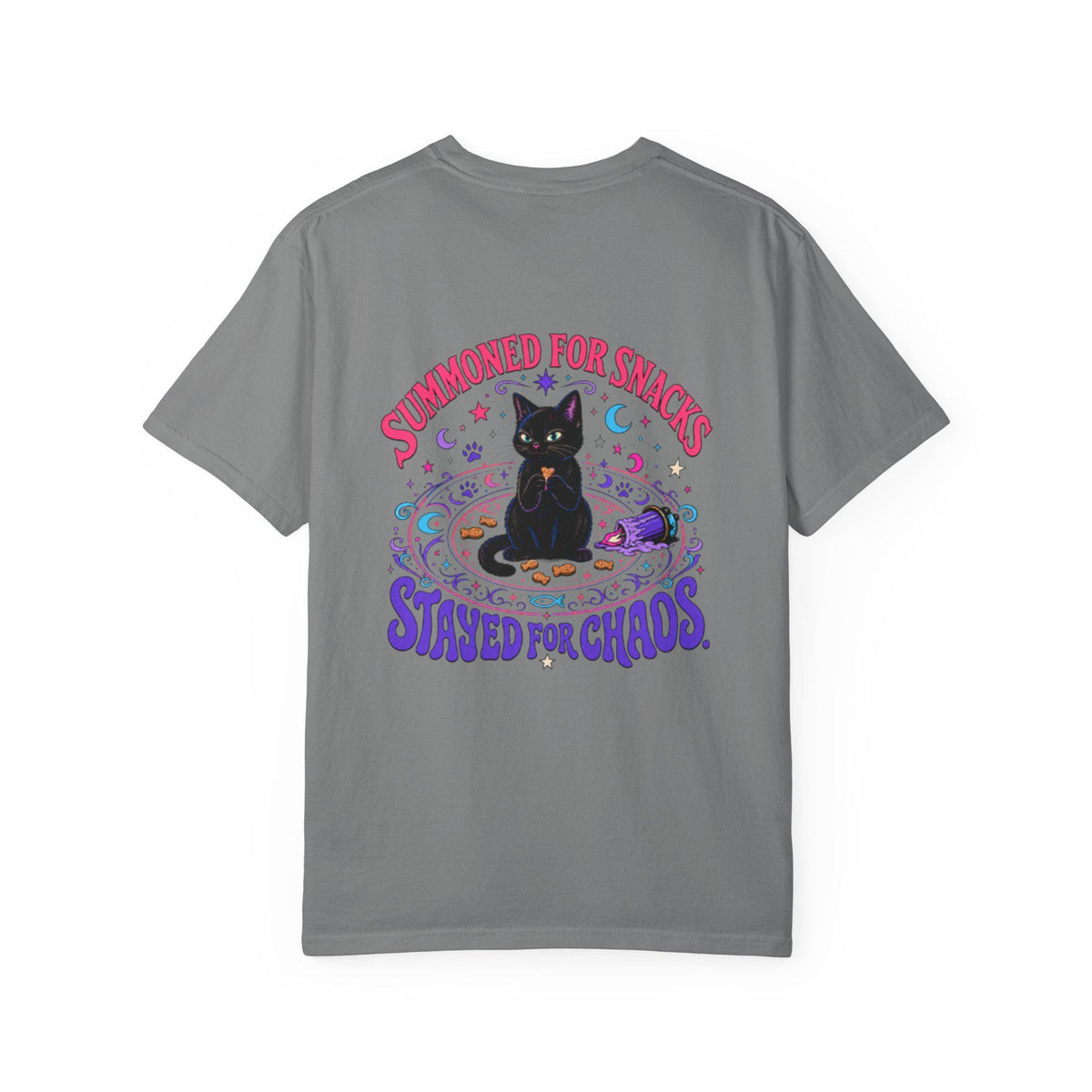 Summoned for Snacks Stayed for Chaos Shirt | Funny Black Cat Comfort Colors Tee