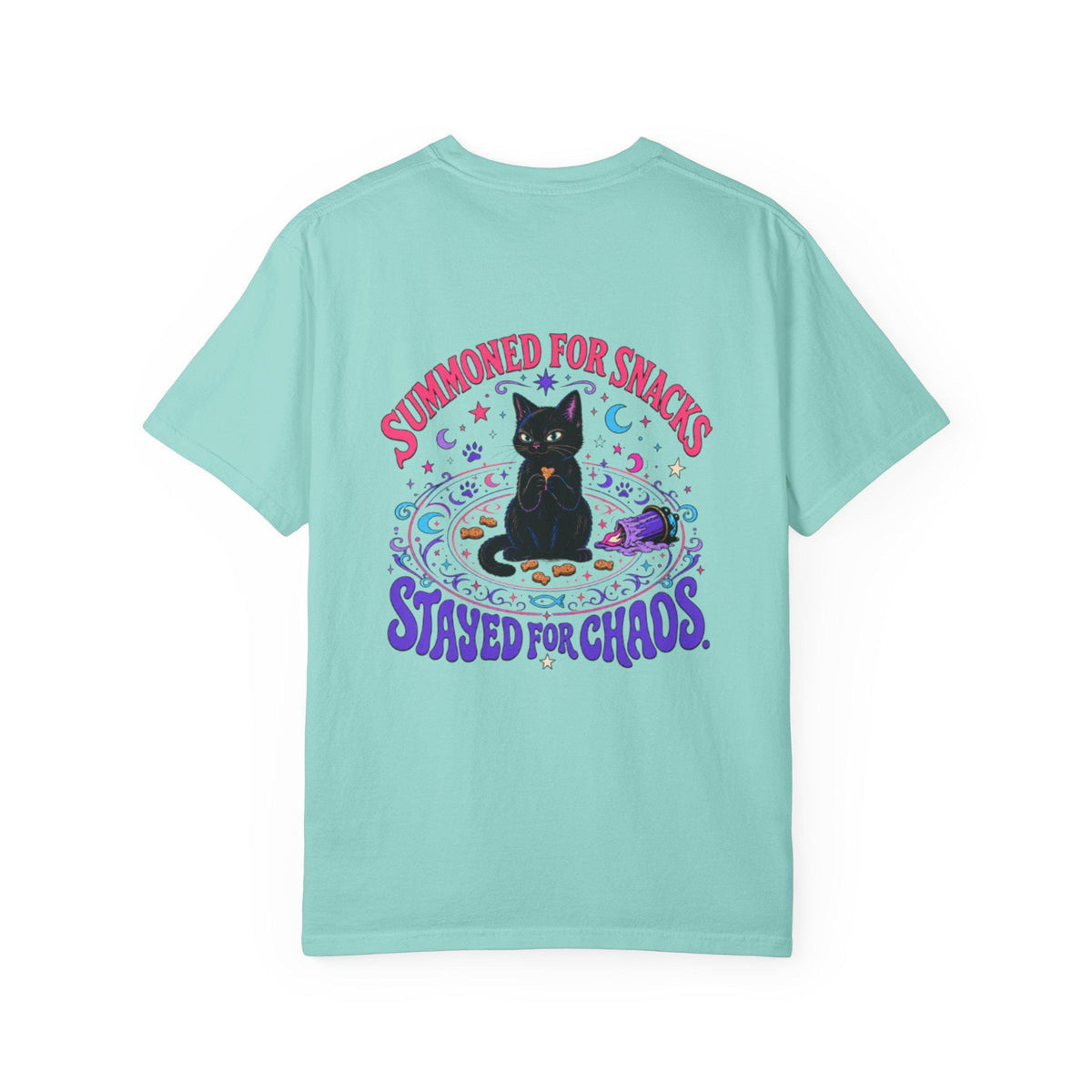Summoned for Snacks Stayed for Chaos Shirt | Funny Black Cat Comfort Colors Tee