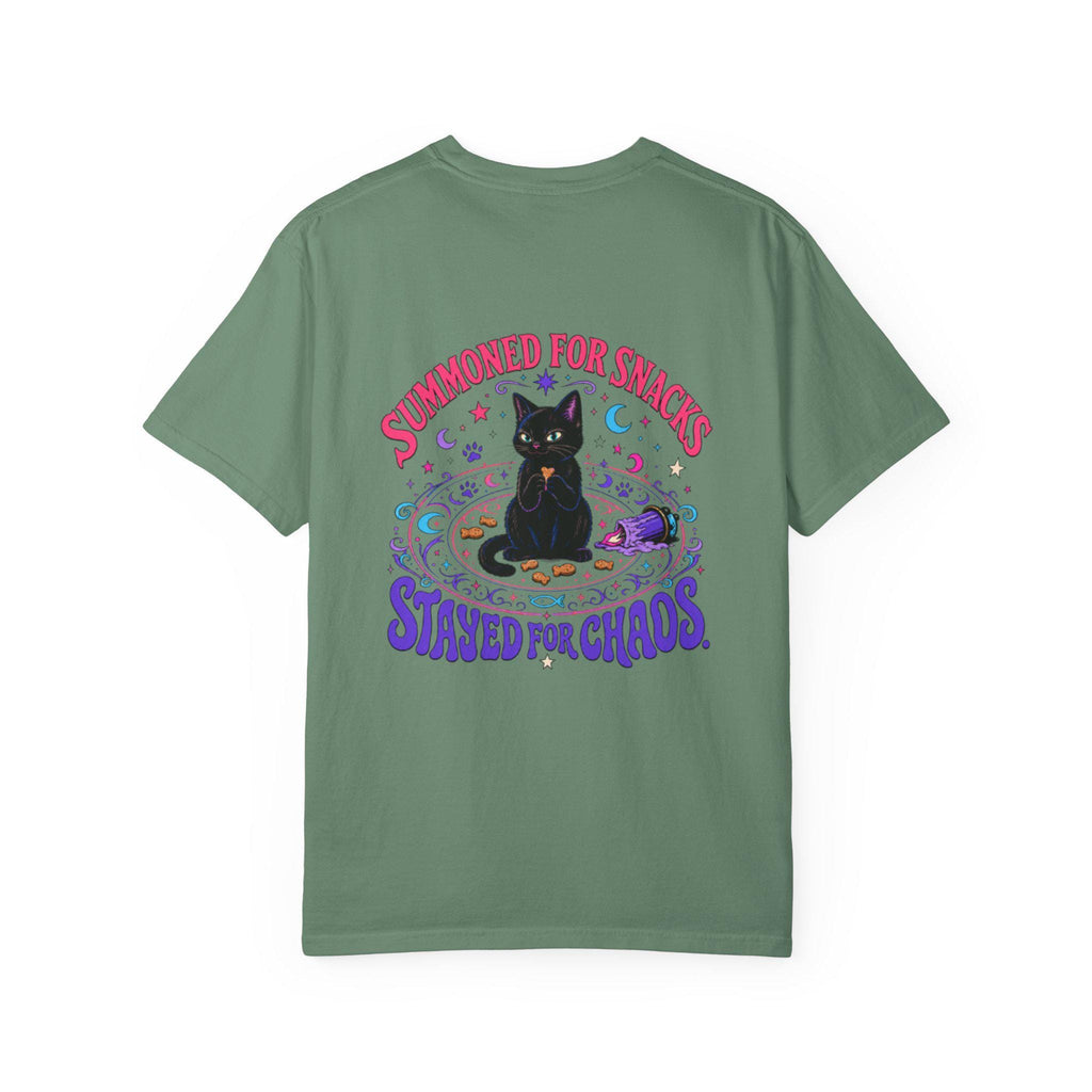 Summoned for Snacks Stayed for Chaos Shirt | Funny Black Cat Comfort Colors Tee