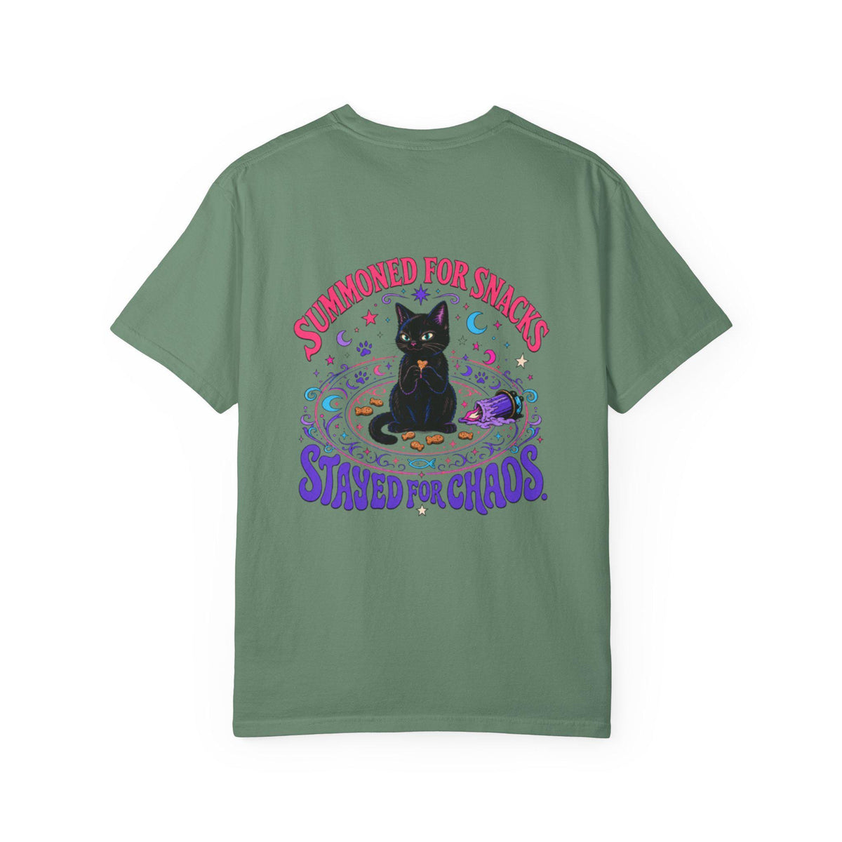 Summoned for Snacks Stayed for Chaos Shirt | Funny Black Cat Comfort Colors Tee