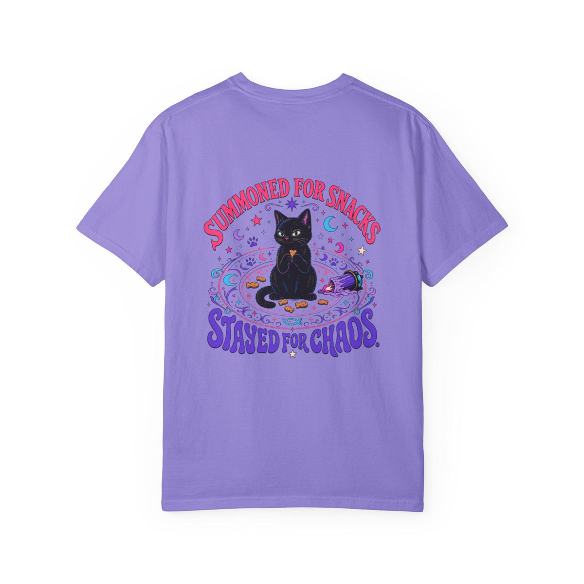 Summoned for Snacks Stayed for Chaos Shirt | Funny Black Cat Comfort Colors Tee