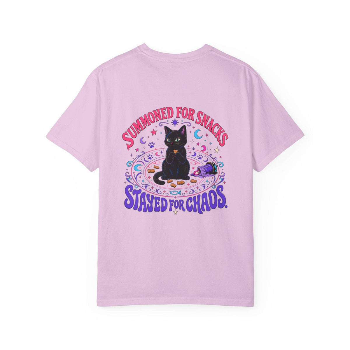 Summoned for Snacks Stayed for Chaos Shirt | Funny Black Cat Comfort Colors Tee